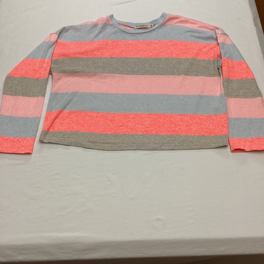 Chance Or Fate XL Top Long Sleeve Stripe Coral Pink Gray Blue Casual